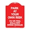 Signmission Park Your Own Risk Fly or Foul Balls May Strike Vehicles Heavy-Gauge Alum, 18" x 24", RW-1824-23482 A-DES-RW-1824-23482 - alternate 1